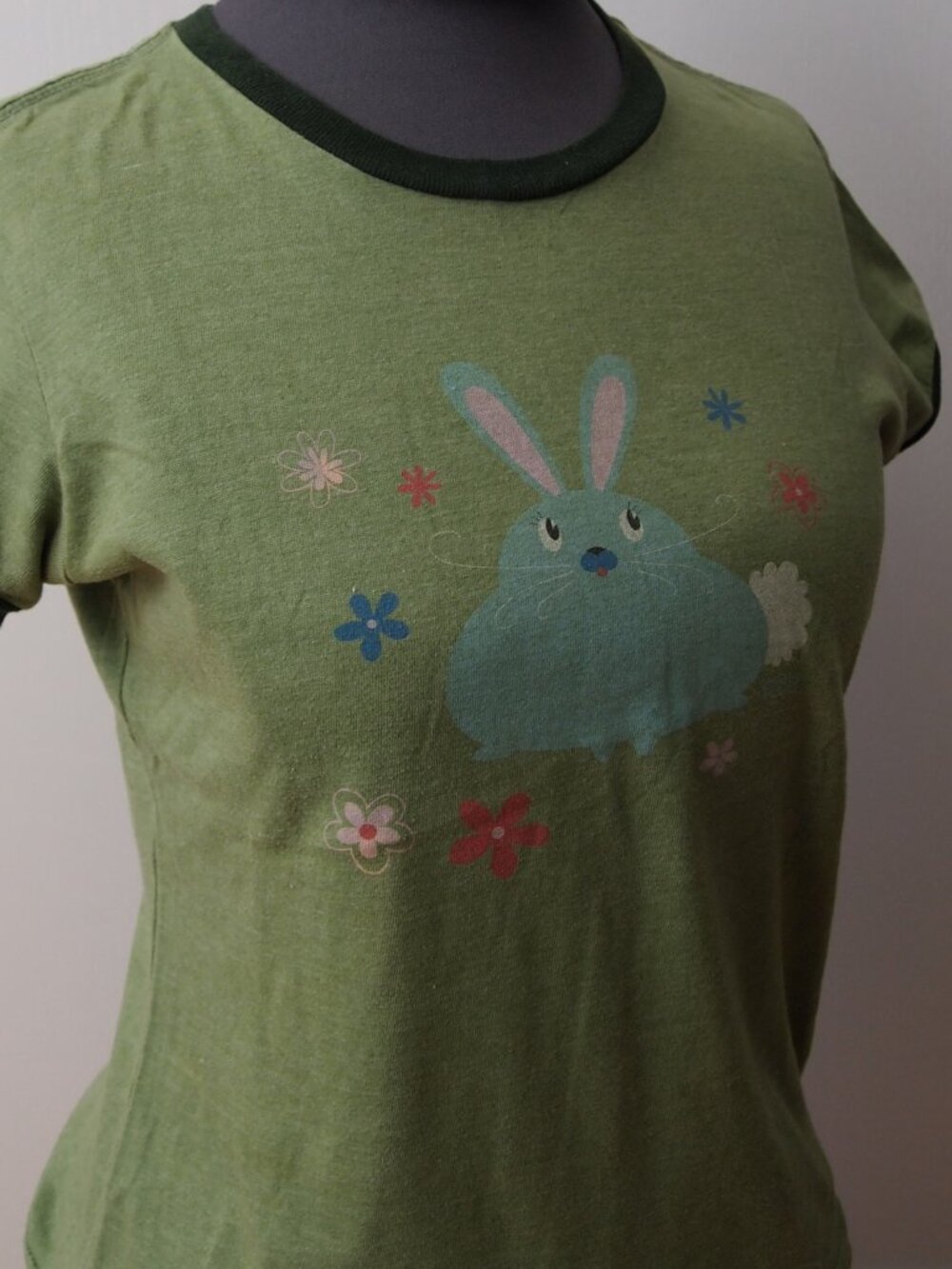 Retro Cottontail Bunny Baby Tee Shirt Top Mossy Green Y2K